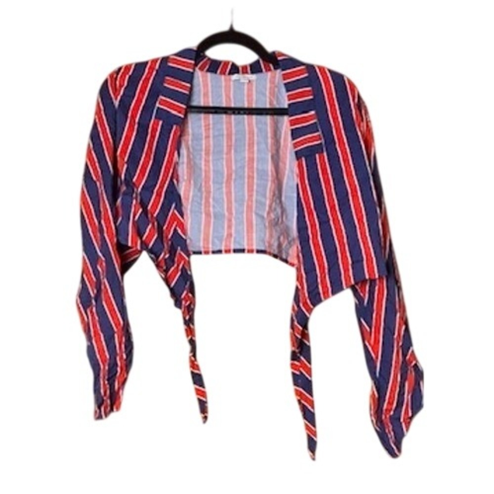 WeWoreWhat Wrap Top XL Blue Red White Striped Cropped Coverup Coastal